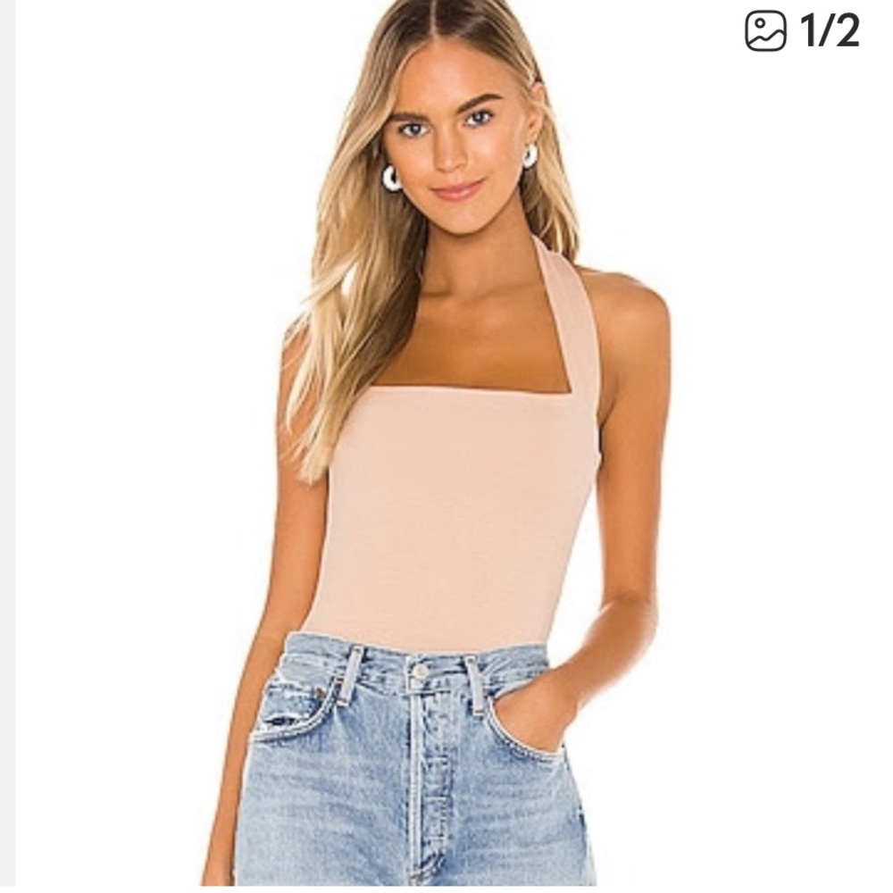 Elegant Tan Cream Halter Top bodysuit